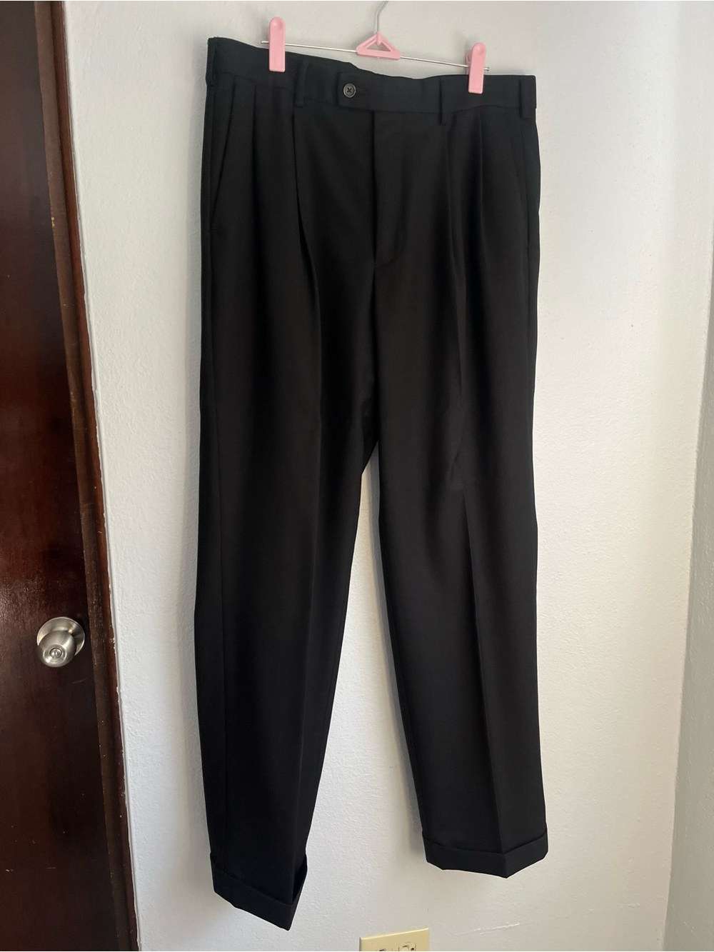 Perry Ellis Portfolio Black Pleated Dress Pants 34x32 Old Money Business Core